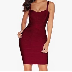 MEILUN Celebrity Burgundy BodyCon Bandage Dress Size M